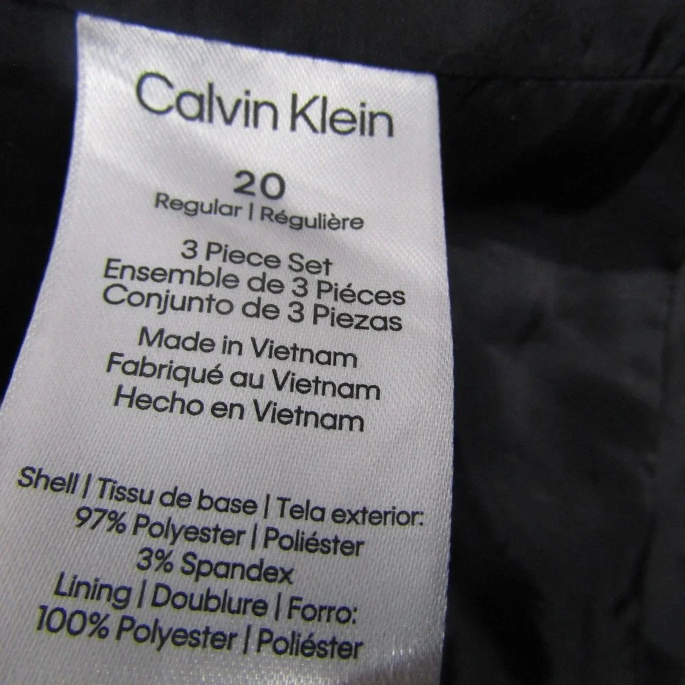 Suit Vest Calvin Klein Teens 38 Black Polyester Spandex 3 Piece Stretch Formal